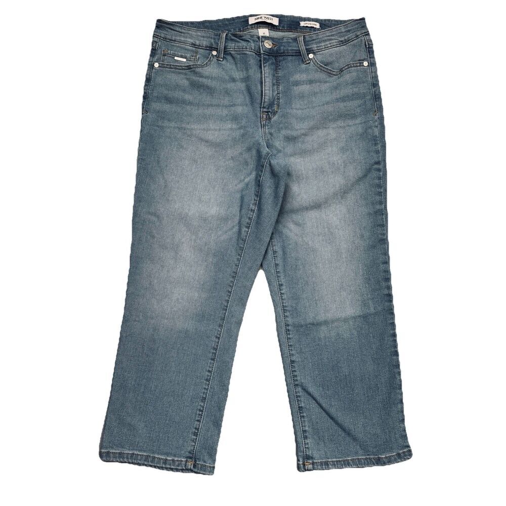 Nine West Chrystie Capri Jeans 10 (32x22) Blue High Mid Denim Stretch Womens